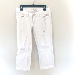 Express Distressed White Mid Rise Cropped Jeans 6